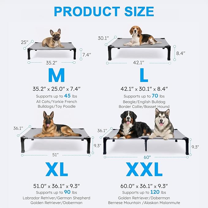 Elevated Dog Bed Raised Cooling Dog Cot for Small Dogs, Portable Indoor & Outdoor Pet Bed with No-Slip Feets Breathable Mesh Pet Bed for Camping Outdoor