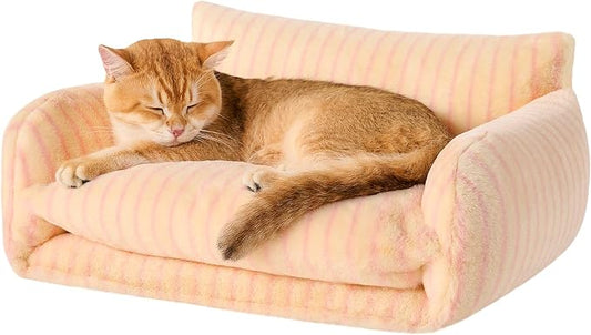 Hollypet Cat Bed Small Dog Orthopedic Couch Beds for Pets up to 13 lbs | Fluffy Multifunctional Double-Layer Warming Kitten Pet Couch Orthopedic Beds with Machine Washable Cover and Non-Slip Bottom
