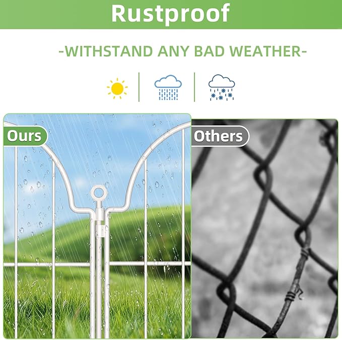 10 Pack Decorative Garden Fence, 17in x10ft Garden Fencing Animal Barrier for Dogs, Rustproof Metal Fence Panels with Ground Stake, Arched Flower Bed Edging Borders for Yard & Patio, White