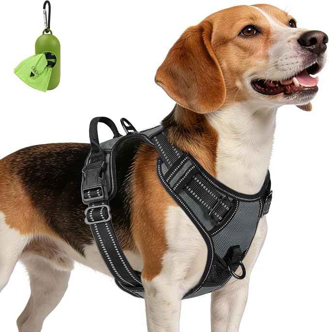Joytale No Pull Dog Harness Medium Sized Dog, Front Clip, Gray | Grab Handle for Instant Control, Padded & Adjustable Vest, Sturdy Metal D-Rings, for Safe Training & Daily Walking