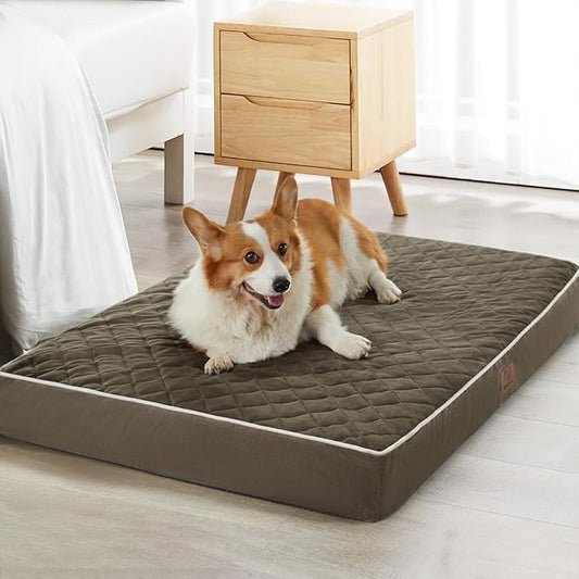 WNPETHOME Orthopedic Waterproof Dog Bed Medium for Comfy Sleeping | Washable Medium Pet Bed with Removable Cover, Multi-Needle Quilting Dogs Crate Bed Dark Green 30x20 Inch