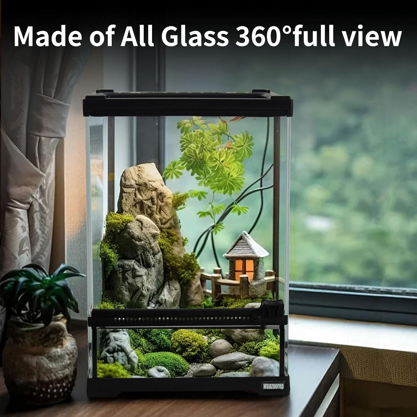 Mini Reptile Glass Terrarium Tank 8"x8"x12“ Full View with Front Opening Door and Enclosure Habitat Cage for Leopard Gecko Tarantula Young Lizard Hermit Crab Frog Insects Breeding Tank