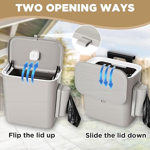 Mifoci Dog Poop Trash Can Outside, 2.4 Gallon Wall Mount Small Pet Waste Bin with Trash Bag Dispenser, Activated Carbon Odor Control, Small Pet Waste Bin with Lid for Fence Garbage Outdoors