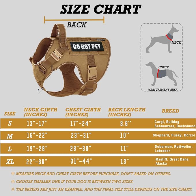 Tactical Dog Harness for Large, No Pull Adjustable Reflective MOLLE Service Dog Harness with Do Not Pet Patches, Military K9 German Shepherd Dog Vest for Training Walking Hunting Brown