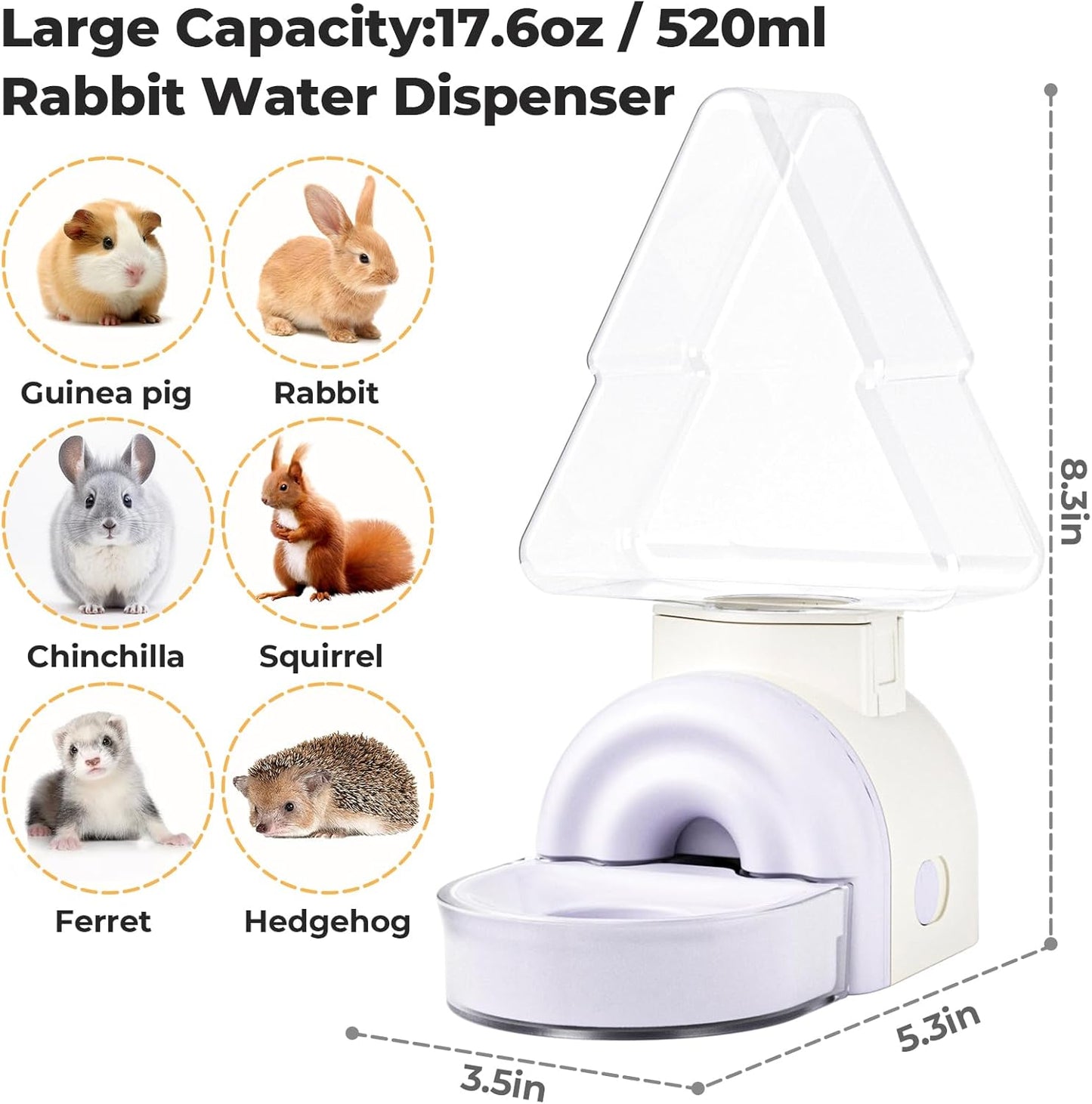 mini&moe Rabbit Water Bottle - 17.6oz Automatic Guinea Pig Water Bottle No Drip Gravity Silent Hanging Bunny Water Dispenser with Floating Bowl for Hamster, Gerbils, Ferret, Chinchilla