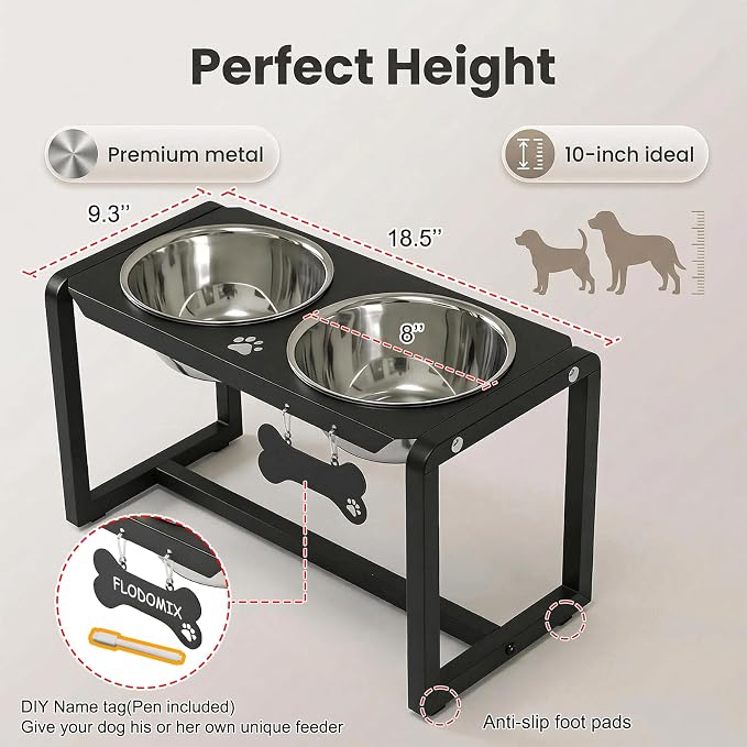 Metal Elevated Dog Bowls, Raised Dog Bowls for Medium/Large Sized Dogs with 2 Thick 58oz Stainless Steel Food Bowls, 10'' Tall Dog Bowl Stand Protect Neck & Joints