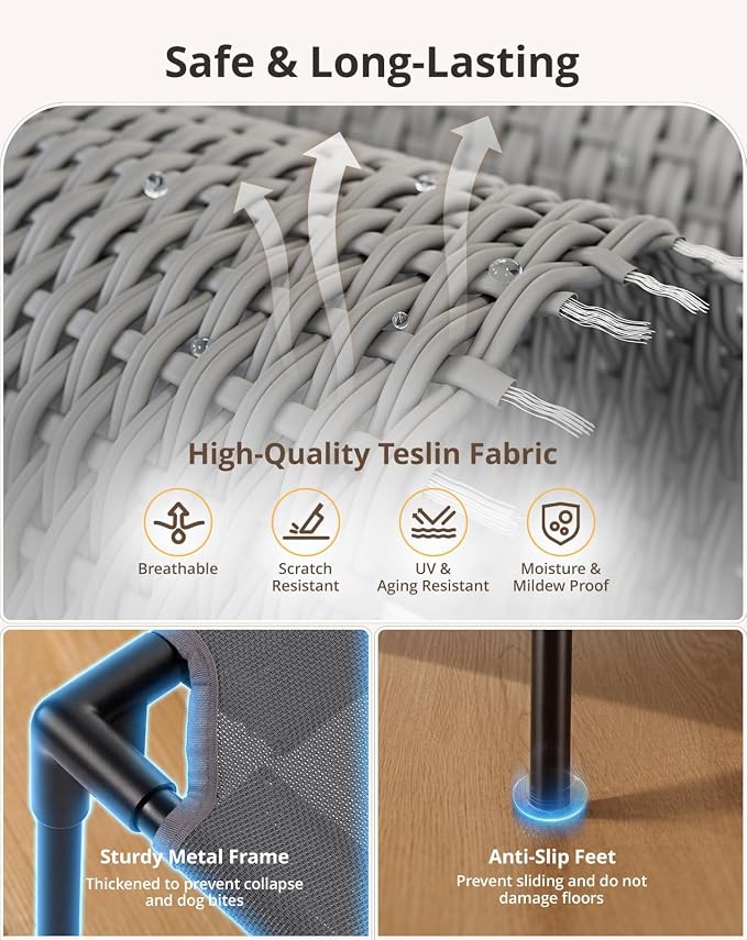 Cooling Elevated Dog Bed, 30x41.8 Raised Dog Bed with Removable Bolster Cushion, Breathable Mesh, Non-Slip Feet, and Metal Frame for Large Breeds Indoor Outdoor | Raised Dog Bed with Removable Bolster Cushion, Sturdy Metal Frame, Non-Slip Feet, for Lar...