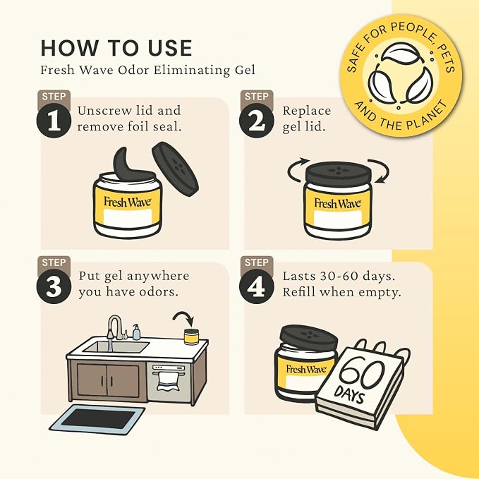 Fresh Wave Lemon Odor Removing Gel, 15 oz. | Odor Absorbers for Home | Safer Odor Relief | Natural Plant-Based Odor Eliminator | Every 15 oz. lasts 30-60 Days | For Cooking, Trash & Pets