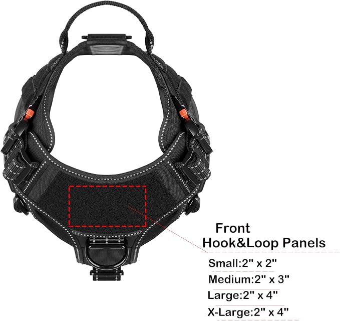 ICEFANG Tactical Dog Harness,for X-Large Dogs,Reflective No Pull Dog Vest | with Control Handle, Adjustable,Front Hook,2 Leash Clips,No Choke,Soft Padded,MOLLE Panel,Black,X-Large