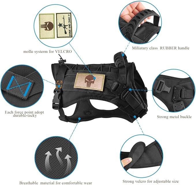 Tactical Service Dog Vest Harness K9 Military Molle Dog Vest for Outdoor Training Wear-Resisting Pet Harness with Rubber Handle & Metal Buckle