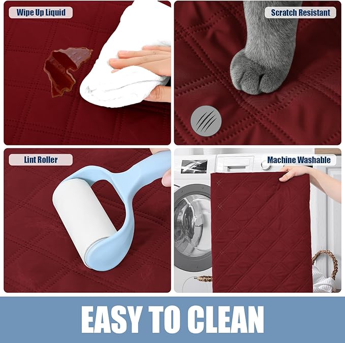 Smiry Waterproof Dog Bed Cover Pet Blanket, Soft Washable Dog Blanket for Furniture Bed Couch Sofa Reversible, Checkered (40"x50", Wine Red/Beige)