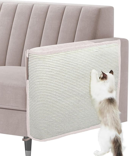 Cat Scratch Sofa Protector,27.6" L*19.6" W Cat Scratch Furniture Protector Pad Couch Arm Sheild with Natural Sisal for Protecting Couch Sofa Chair Furniture（Beige/Left Handed