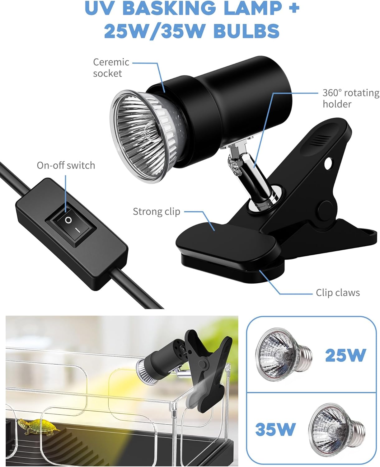 Small Turtle Tank Kit, Acrylic Turtle Tank Starter Kit with Basking Platform, Bottom Drainage, Multi-Function Areas for Turtles, Crabs, Crayfish, Small Reptiles. (Black Kit)