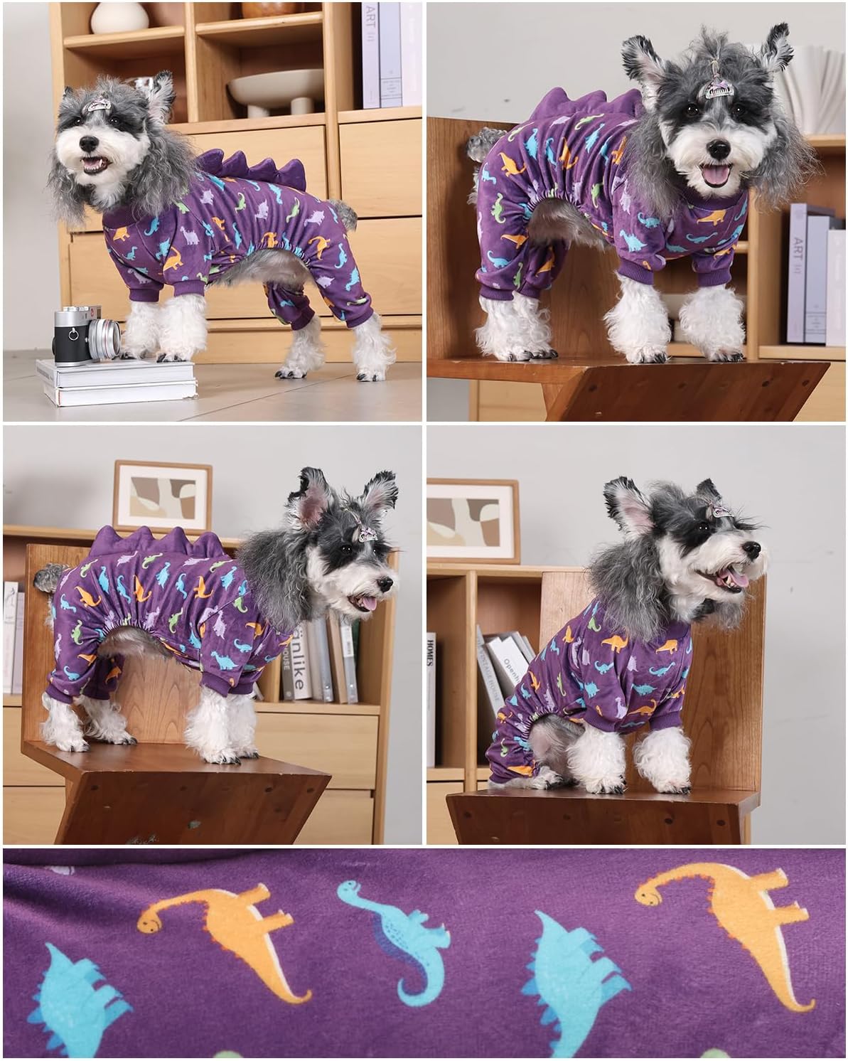 CuteBone Dinosaur Costume Dog Pajamas, Stretchy Spandex Crystal Velvet Sleepwear Coat for Small Dogs, Soft & Warm Pet Outfit Clothes for Cold Weather, Cozy Pullover Design COSP04XS