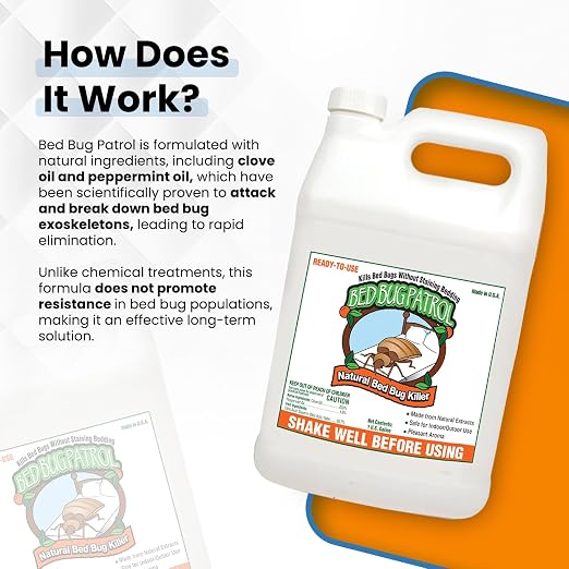 Bed Bug Spray & Killer – 128oz (1 Gal Refill) Fast-Acting Treatment Kills Bed Bugs, Eggs & Larvae on Contact | Natural Formula|Family & Pet Safe by Bed Bug Patrol