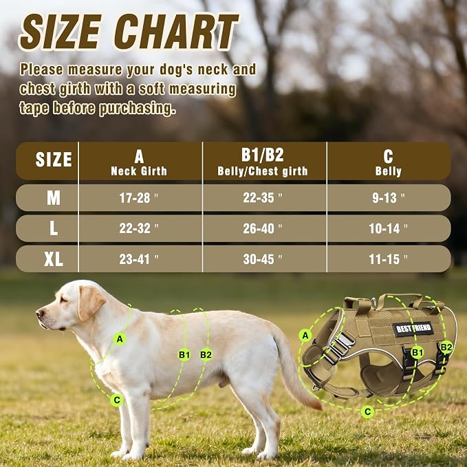 Air Mesh Tactical Dog Harness with Metal Buckles&MOLLE,Brown Large | Breathable Adjustable No Pull Service Dog Vest with 3 Padded Handles,Military Dog Harness for Training Hiking Hunting Working