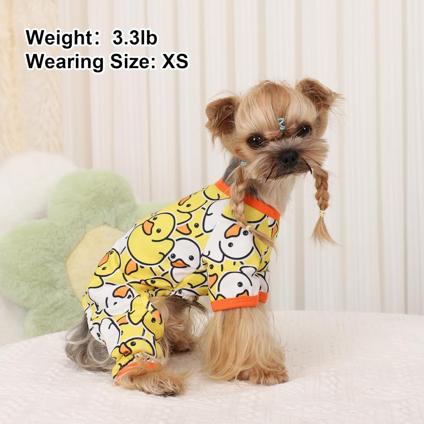 Dog Pajamas Pjs Spring Summer Dog Clothes for Small Dogs Girl - Boy - Small Size Dogs, Soft Stretchy Puppy Clothes Doggie Onesies Cat Pet Jammies Outfit Duck Yellow