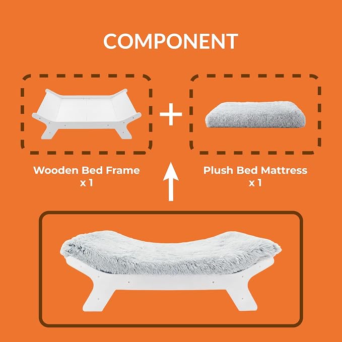 Elevated Wood Dog Bed Frame Mat Set, Whitecolor, Large | Raised Sturdy Attractive Dog Sofa Couch Furniture,80 lb