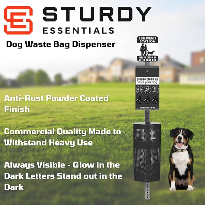 Premium Steel Dog Waste Station - Pet Waste Station | Durable pet stations for dogs with Easy Bag System, Weatherproof Waste Disposal, 300 Dog Waste Bags & 25 Liners