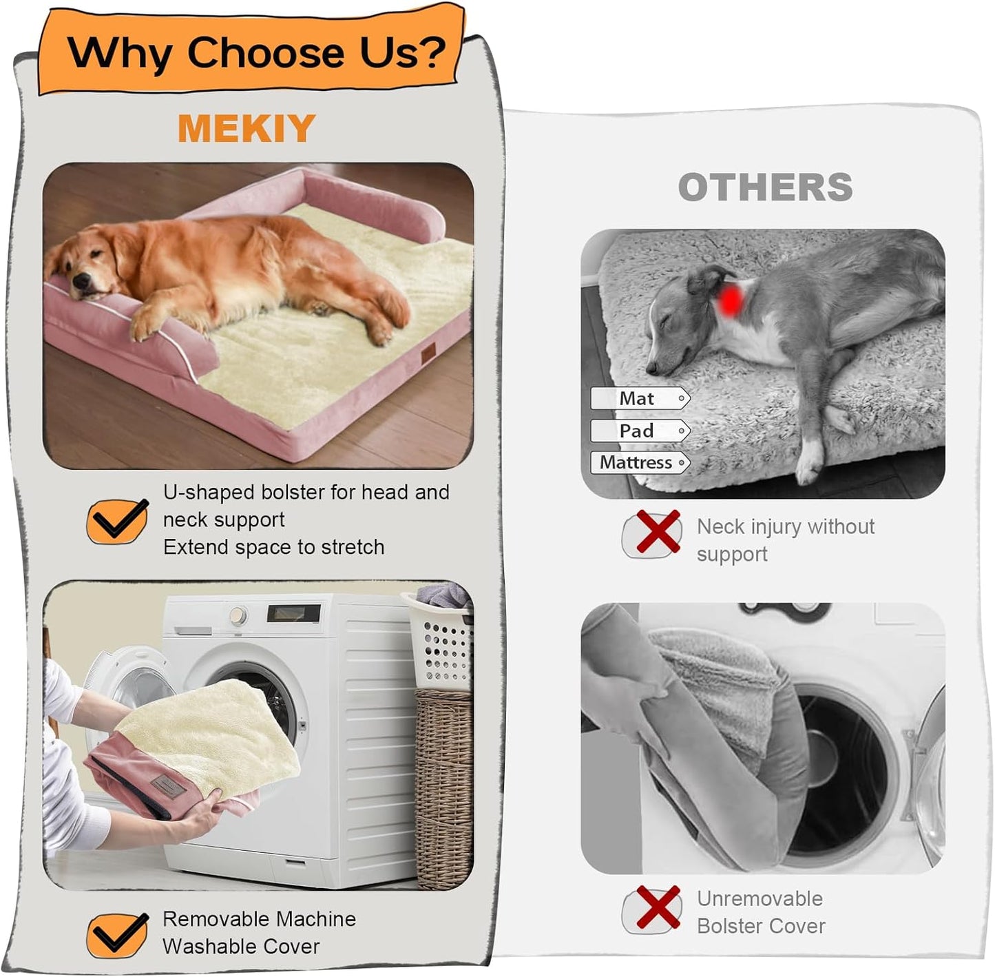 Large Dog Bed Orthopedic Washable Extra Pink XL XLarge Big Dog Bed with Washable Bolster & Memory Foam Couch Sofa - Waterproof with Removable Cover