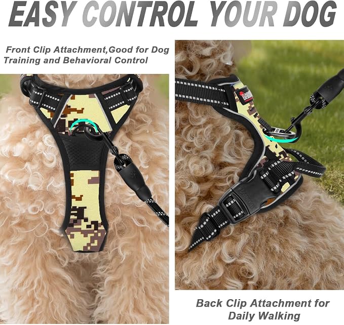 BARKBAY Dog Harness No Pull for Small Sized Dog Front Back Clips,Dog Vest | Soft Padded No Choke With Handle,Easy On&Off,Adjustable Reflective For Walking Training Running(Desert Camo,XS)
