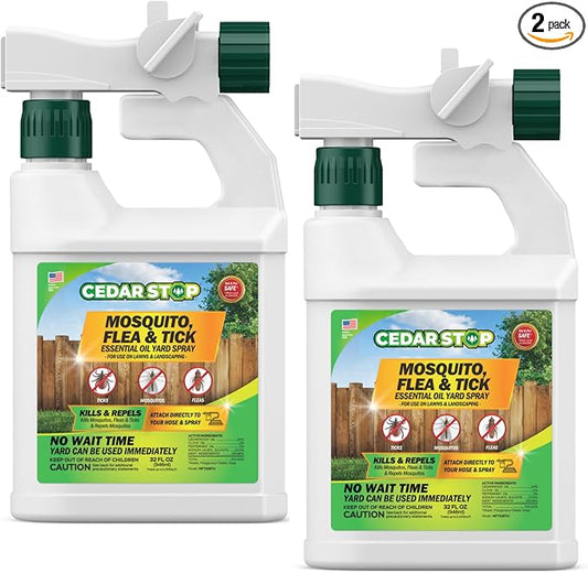 32 Ounce Essential Oil Yard Spray - Plant Based Flea, Tick and Mosquito Repellent Pest Control Spray Treatment and Insect Killer - Safe Around Kids, Pets, and Plants - 2 Pack