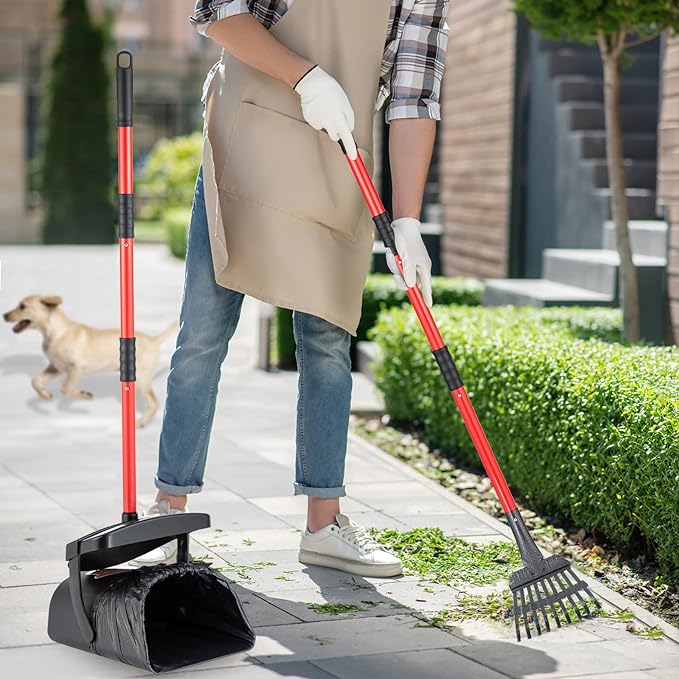 HUZSV Dog Pooper Scooper with Bag Attachment&Swivel Bin | Heavy Duty Metal Rake and Spade Set,Non-Breakable Poop Scoop for Large & Small Dogs ,100 Waste Bags for Grass, Dirt & Gravel