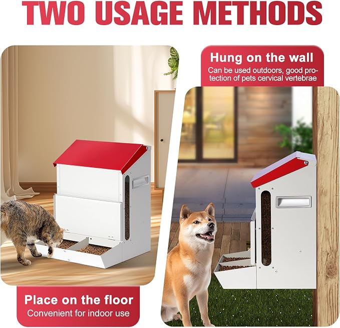 Automatic Cat Feeder 2 Cats,50cups/12L Pet Feeders Large Capacity Outdoor | Galvanized Steel Multiple Cats Feeder Gravity Dog Dry Food Dispenser with Lid