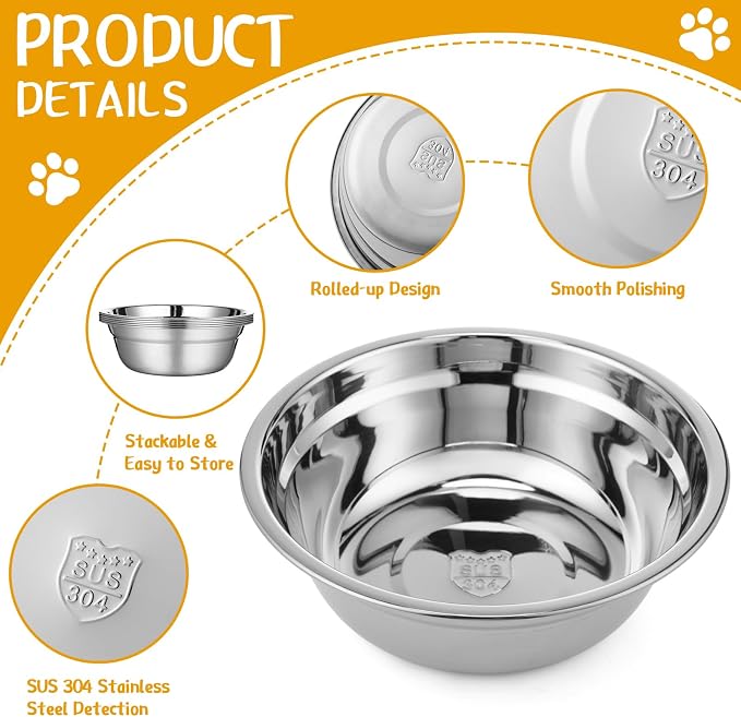 Patelai 4 Pcs Stainless Steel Dog Bowls 7.9" with Silicone Lids Portable Food and Water Dishes for Pets Sealable Containers for Small Medium Dog Cat Indoor (Black)