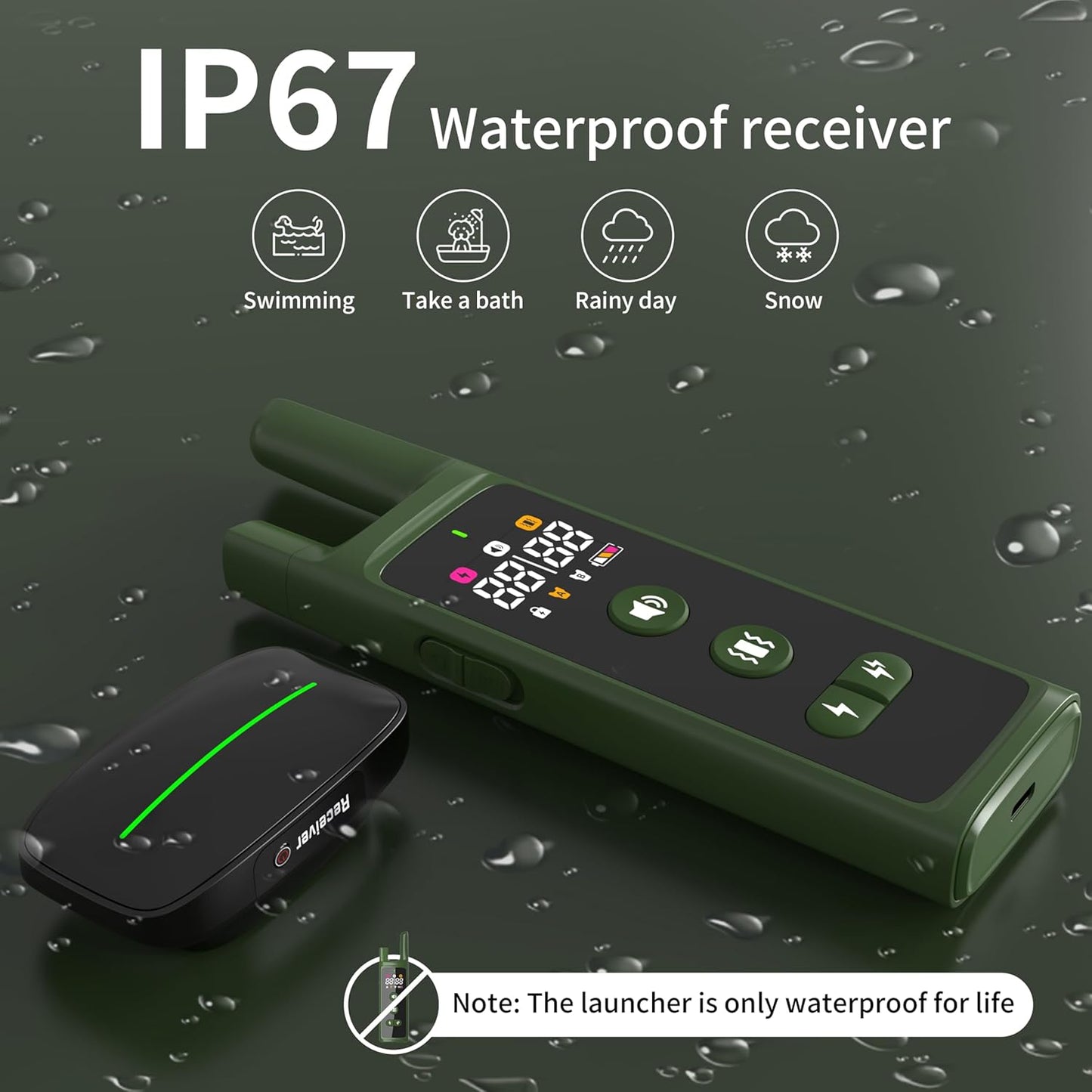 Dog Training Shock Collar 4000FT Dog Bark Collar with Remote IP67 Waterproof 4 Training Modes Beep Vibration Shock Light Mode Magnetic Charger Electric Dogs Collar 8-25 inches Double shock Olive Green