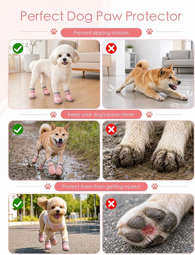 BECEMURU Dog Shoes for Summer, Double-Straps Anti-Slip Dog Boots & Paw Protectors for Hot Pavement, Breathable & Light Weight Outdoor Walking Hiking Pink Size 3