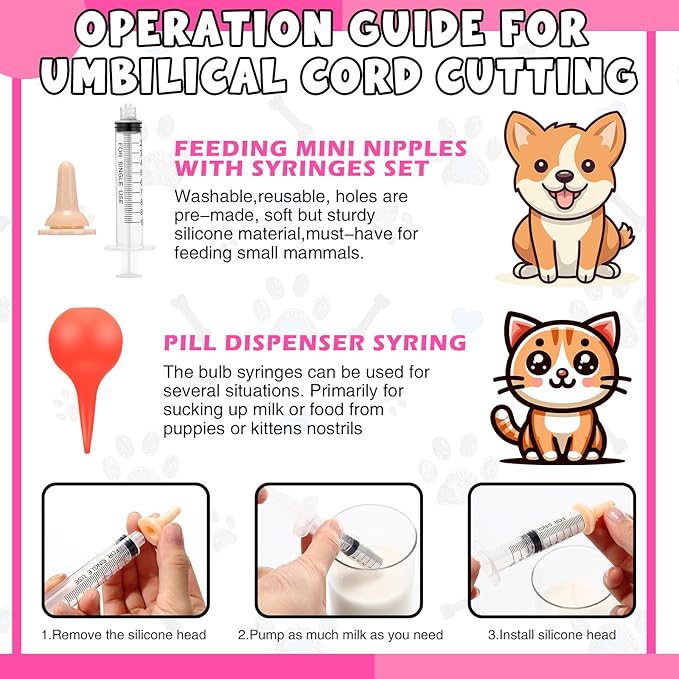 PullCrease 45 Pcs Puppy Dog Kitten Whelping Supplies Starter Kit for Birth Include Pet Playpen Whelping Collar Cord Clamp Bulb Aspirator Syringe Bottle Scissor Glove Bag for New Born Pet Supplies