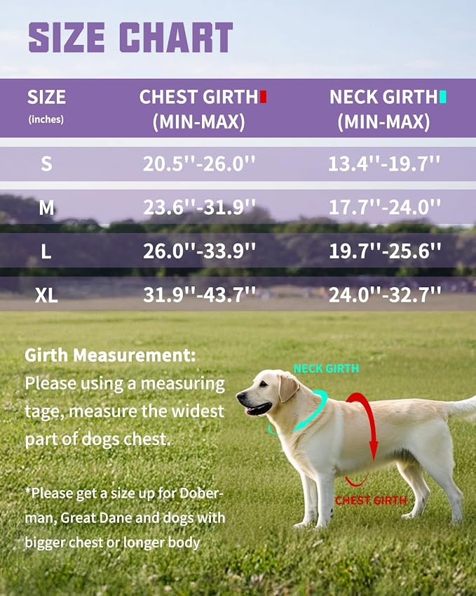 AUROTH Dog Harness and Leash Set for Large Sized Dog, No Pull Dog Vest | with Leash Clips, LED light clip, Soft Padded No Choke, Escape Proof, Easy Walking and Training, Purple, XL