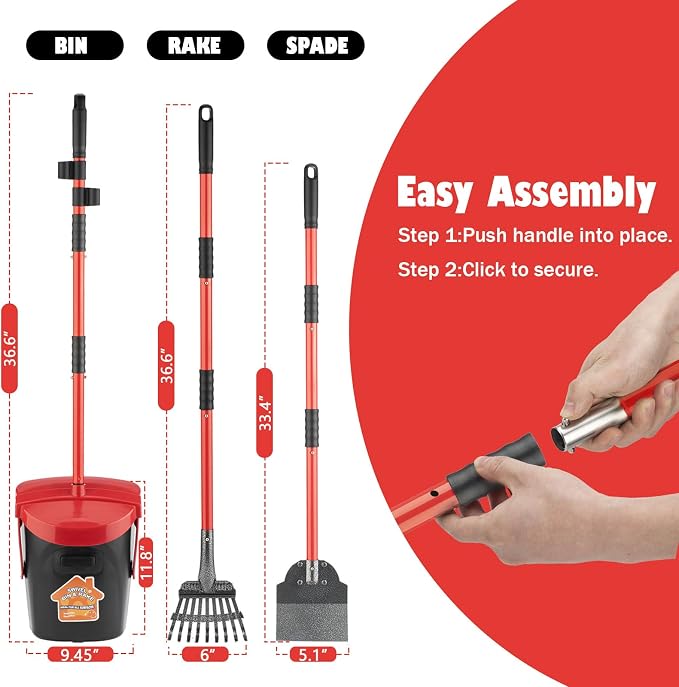 HUZSV Dog Pooper Scooper with Bag Attachment&Swivel Bin | Heavy Duty Metal Rake and Spade Set,Non-Breakable Poop Scoop for Large & Small Dogs ,100 Waste Bags for Grass, Dirt & Gravel