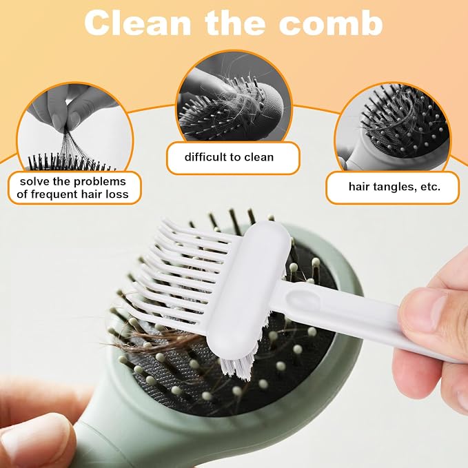 2pcs 2-in-1 Comb Cleaner with Pick and Bristles, Hair Brush Cleaner Tool Rake for Home Salon Travel Use Effectively Clear Hair Dust Grease and Dirt (White)