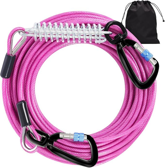 Snagle Paw Heavy Duty Long Dog Leads for Yard 150FT-1000LBS Break Strength,Dog Tie Out Cable with Swivel Lockable Hook & Spring,Chew Proof Dog Chain for Outside,Dog Run Cable for Medium Large Dogs