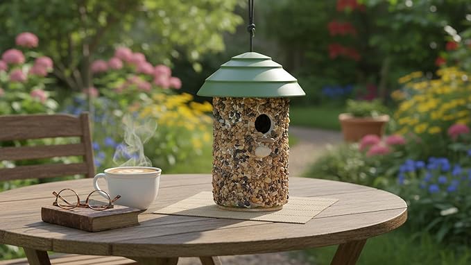 CEDAR ALPHA Pebble Stone Bird House for Outside Clearance, HDPE Roof Bird House for Outdoor, Heavy Duty Stone, Hanging Birdhouse for Outside, Wren House 10 Year Lasting (Green)