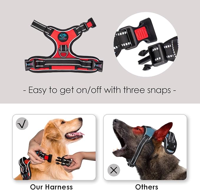 No Pull Dog Harnesses for Small Dogs Reflective Adjustable | Front Clip Vest with Handle 2 Metal Rings 3 Buckles [Easy to Put on & Take Off](XS, Red)