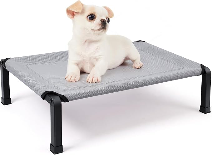 Elevated Dog Bed, Cooling Raised Pet Cot with Chew Proof Mesh Fabric and Steel Frame, Portable Dog Cot Bed with No-Slip Rubber Feet, 26 in
