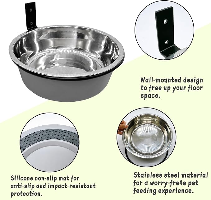 Wall Mounted Dog Bowls-2 * 48 Oz, Stainless-Steel Raised Adjustable | Height Dog Food and Water Bowls, Elevated Pet Comfort Feeding Bowl for Medium Large Dogs Cats