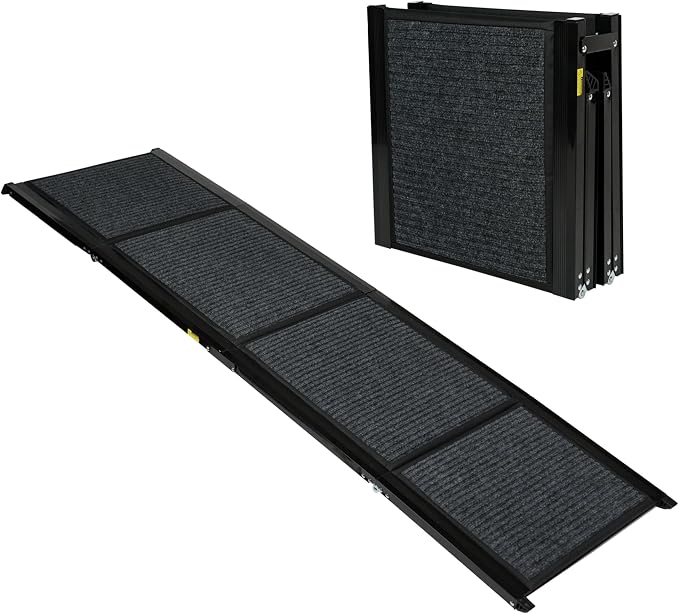 Ashfield & Harkness: Felt Dog Ramp - 71 x20, Black, Foldable & Portable, Metal Frame, Non-Slip, Stairs Alternative for Car-SUV-Truck, Pets 250lbs Cap