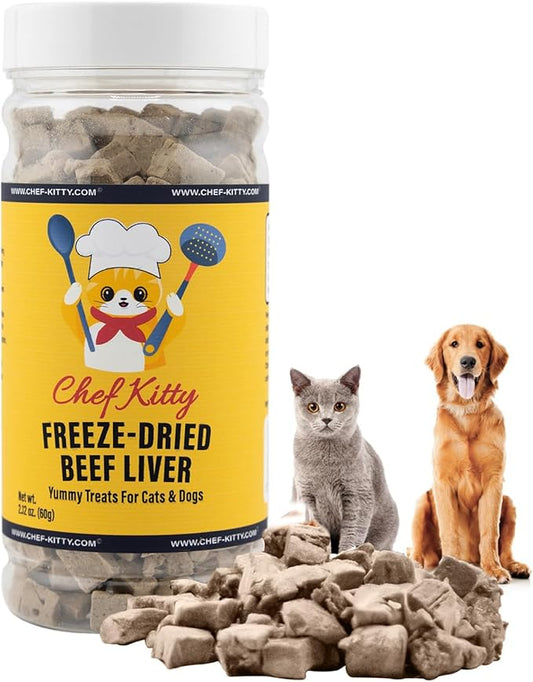 Freeze-Dried Raw Single Ingredient Dog Treats, Beef Liver, High Protein, Health Training Treats or Meal Topper for All Dogs, Grain-Free Inspected & Tested in USA 2.1oz