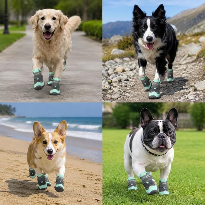 SlowTon Dog Shoes for Large Small Medium Dogs - Breathable Dog Boots for Summer Hot Pavement, Paw Protector for Outdoor Walking Winter Snow, Anti-Slip Rubber Dog Booties for Hardwood Floor (GRGY, 1)