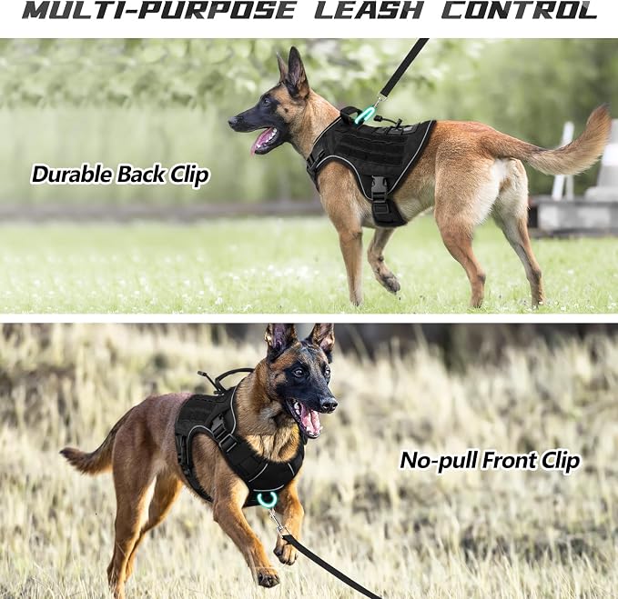 WINGOIN Black Tactical Dog Harness for Extra Large Dogs,No Pull Dog Harness | Heavy Duty with Handle,Adjustable Reflective,Military K9 Style,Big Size Dog Vest,for Great Danen,for Walking Running Hunting