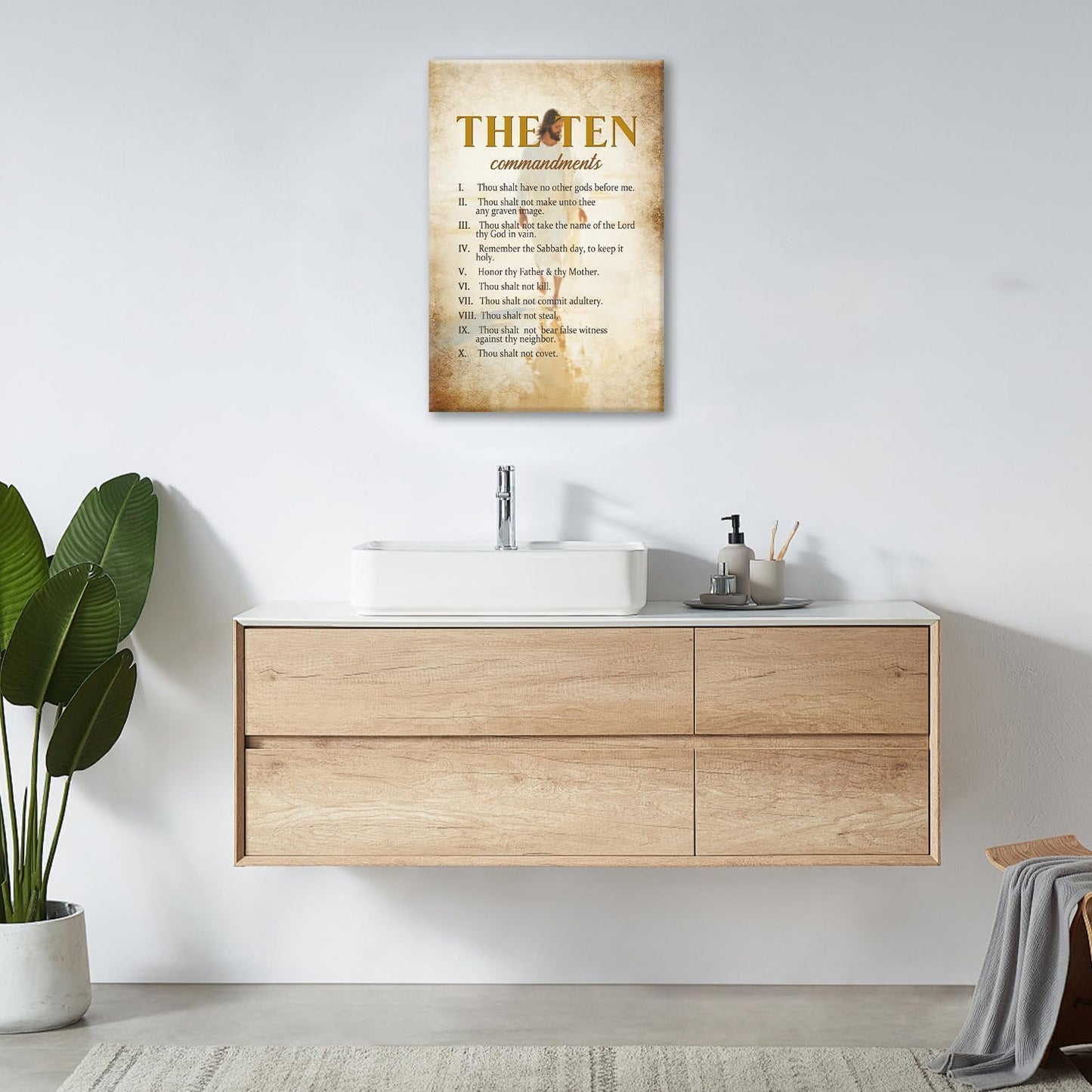 The Ten Commandments Christian Pictures Wall Art, Bible Verse Jesus Bathroom Wall Decor Religion Scripture Framed Painting Religious Canvas Artwork for Church Bedroom Living Room 24"L x 16"W
