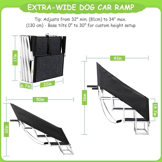 Dog Stairs with Guardrail for Large Dogs Extra Wide 20 Inch Step, High34 in 4 Step Foldable Dog Ramp, Supports up to 230 lbs Designed for Oversized SUVs, Off Road Vehicles, and Pickup Trucks- Felt
