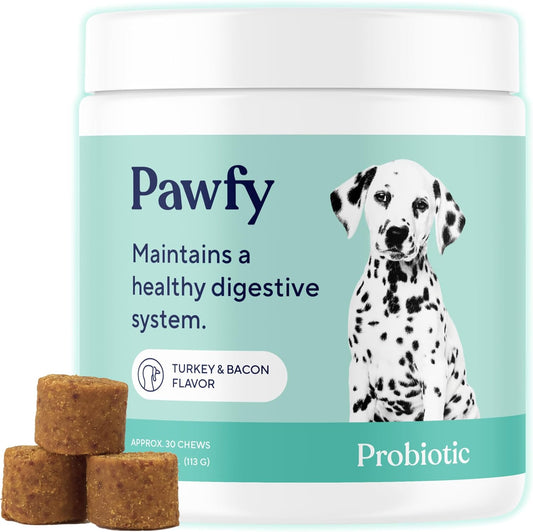 Pawfy Probiotics for Dogs | Supports Digestive Health, Diarrhea for Small and Large Dogs | Improves Gut Health | Anti Yeast Supplements | Promotes Skin Health and Seasonal Allergies Support - 30 Chews