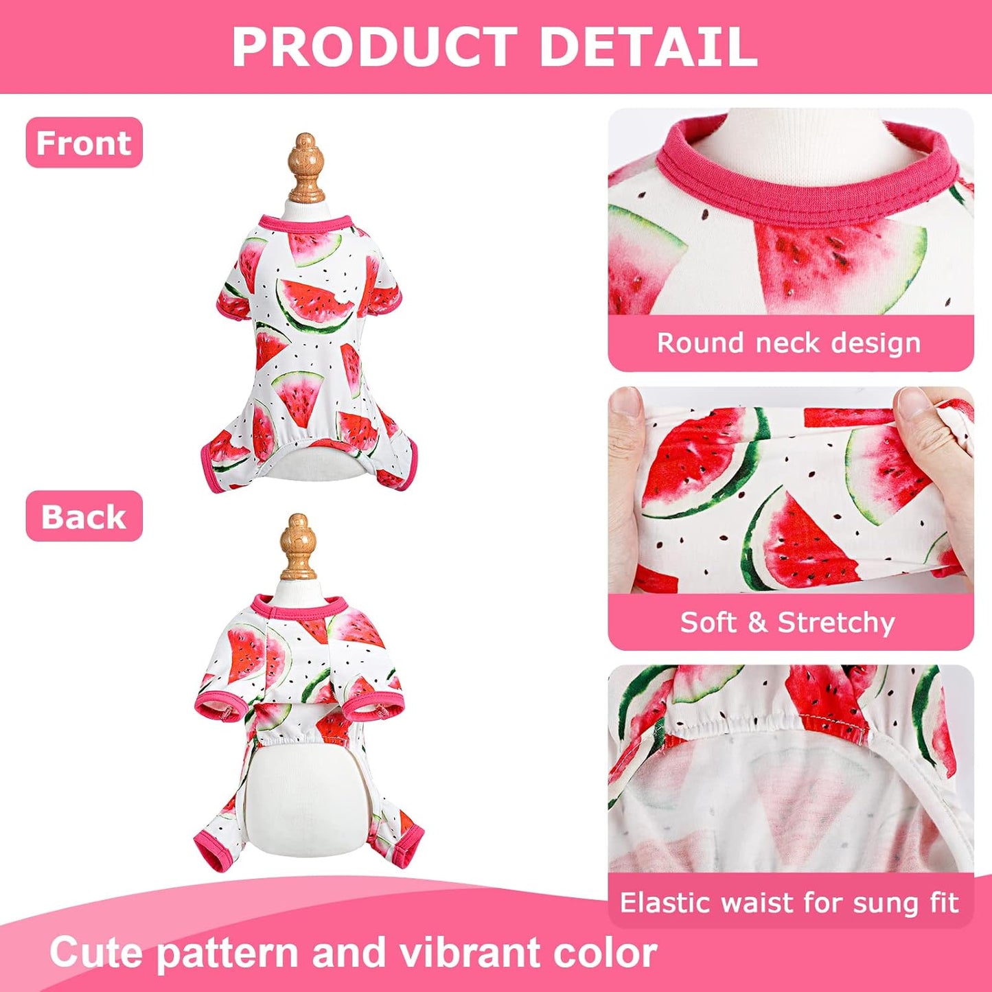 PSJ Girl Breathable Cotton Watermelon Dog Pajamas for Small Dogs - Teacup Chihuahua, Yorkie Puppy Clothes - X-Small