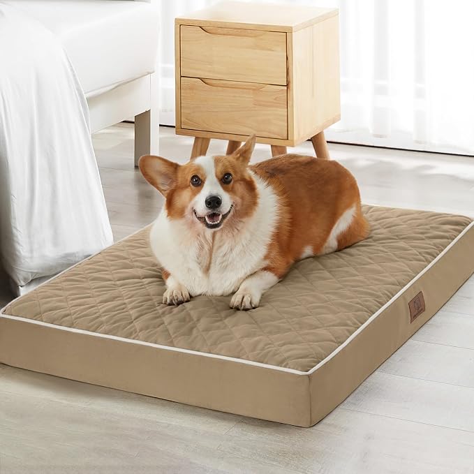 WNPETHOME Orthopedic XXL Dog Beds for Large Senior Dog Bed Comfy Sleeping | XXL Washable Waterproof Dogs Bed with Removable Cover, Multi-Needle Quilting Dogs Crate Bed for Relax , Brown 47x29 Inch