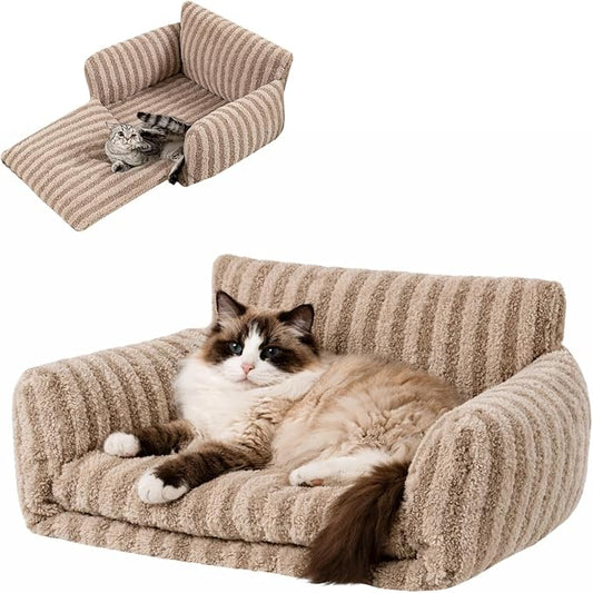 Hollypet Cat Bed Small Dog Orthopedic Couch Beds for Pets up to 20 lbs | Fluffy Multifunctional Double-Layer Warming Kitten Pet Couch Orthopedic Beds with Machine Washable Cover and Non-Slip Bottom
